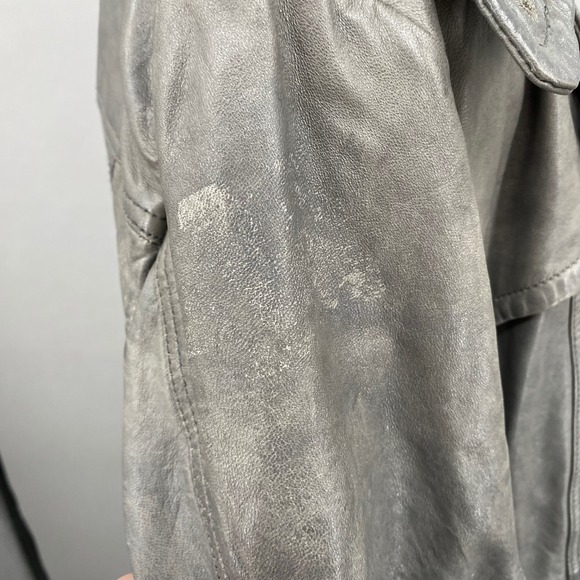 Bod Christensen Grey Leather Belted Trench Coat Womens Size M Lambskin y2k - Picture 12 of 16